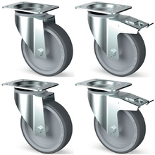 Kit 4 roues inox, pivotantes, 2x freins