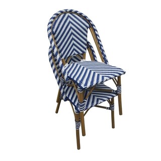 photo 4 lot de 2 chaises style parisier en rotin bleues