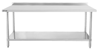 photo 1 table de travail inox 700 avec dosseret et étagère 600 mm