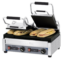 Photo 1 matériel référence CGP2RLPT: Grill Panini double Premium Rainurée - Lisse avec minuteur