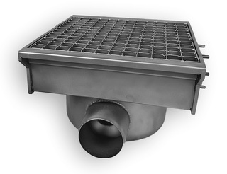 photo 1 drain inox 300x265 avec 1 sortie pour gouttière à fente