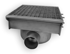 Photo 1 matériel référence 7107-0025: Drain inox 300x265 avec 2 sorties pour gouttière à fente