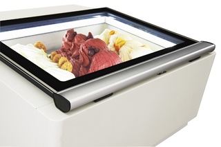 photo 3 modèle de table vitrine à creme glacée blanc  s'ouvre du côté fonctionnement