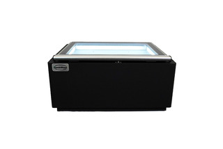 photo 3 modèle de table vitrine à creme glacée noir  s'ouvre du côté fonctionnement