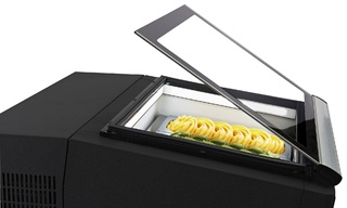photo 2 modèle de table vitrine à creme glacée noir  s'ouvre du côté fonctionnement
