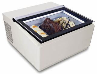 photo 1 modèle de table vitrine à creme glacée blanc  s'ouvre du côté client