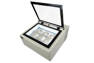photo 8 modèle de table vitrine à creme glacée blanc  s'ouvre du côté client