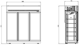photo 2 réfrigérateur 3 portes en verre noir ins-1530r bl