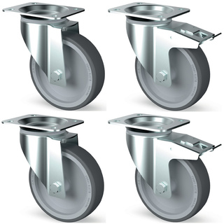 photo 1 kit 4 roues inox, pivotantes, 2x freins