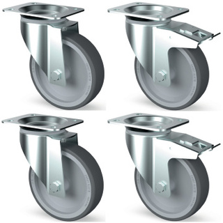 photo 3 kit 4 roues inox, pivotantes, 2x freins