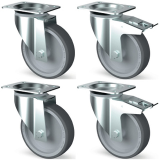 photo 2 kit 4 roues inox, pivotantes, 2x freins