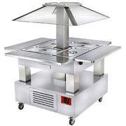 Photo 1 matériel référence CBM4D-A1: Ilot buffet chauffant, bain marie, 4x gn1/1-150  bois blanc