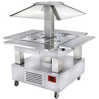 photo 1 ilot buffet chauffant, bain marie, 4x gn1/1-150  bois blanc