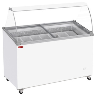 photo 3 conservateur comptoir à glaces, 381 litres, couvercles coulissants sur roulettes avec vitres bombées , capacité 7 bacs
