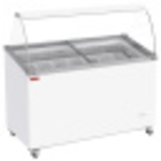 photo 3 conservateur comptoir à glaces, 381 litres, couvercles coulissants sur roulettes avec vitres bombées , capacité 7 bacs