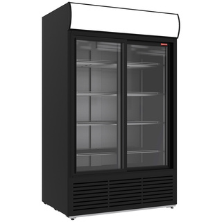 photo 1 vitrine ventilée positive 1230 litres, caisson lumineux, 2 portes coulissantes - noire