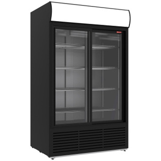 photo 2 vitrine ventilée positive 1230 litres, caisson lumineux, 2 portes coulissantes - noire