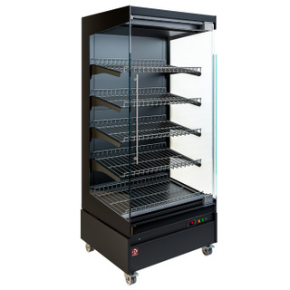 photo 2 vitrine chauffante,  libre-service, avec porte vitrée, sur roues - full black