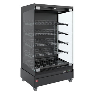 photo 2 vitrine chauffante,  libre-service, avec porte vitrée, sur roues - full black