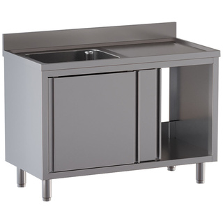 photo 1 plonge 1 cuve 600x500x300, égouttoir droit, sur armoire 2 portes coulissantes