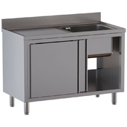 Photo 1 matériel référence L1411AD-SS6: Plonge 1 cuve 600x500x300, égouttoir gauche, sur armoire 2 portes coulissantes