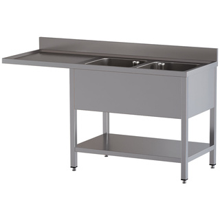 photo 1 plonge 2 cuves et 1 égouttoir gauche, avec sous tablette et espace lave-vaisselle