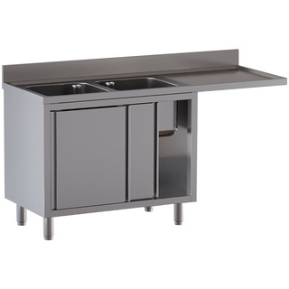photo 1 plonge 2 cuves 500x500x300, égouttoir droit, sur armoire 2 portes coulissantes et espace lave-vaisselle