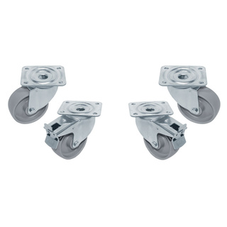 photo 1 kit 4 roues inox pour tables, pivotantes, 2x avec freins