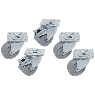 photo 1 kit 5 roues inox pour tables, pivotantes, 2x avec freins