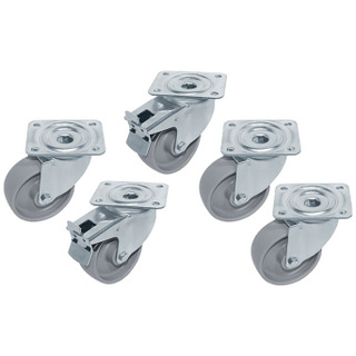 photo 2 kit 5 roues inox pour tables, pivotantes, 2x avec freins