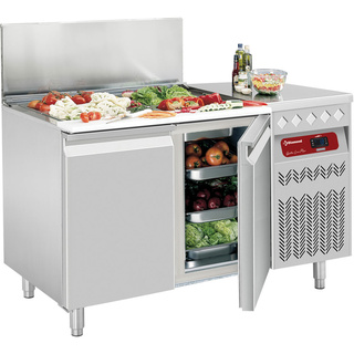 photo 1 table frigorifique ventilée, 2 portes gn 1/1, 260 lit. avec saladette réfrigérée gn