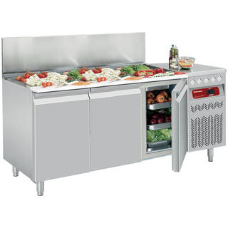 photo 1 table frigorifique ventilée, 3 portes gn 1/1, 405 lit. avec saladette réfrigérée gn