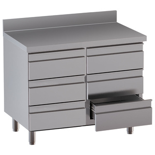 photo 1 table sur armoire avec 6 tiroirs, avec dosseret arrière
