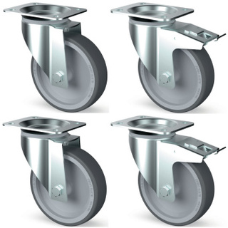 photo 3 kit 4 roues inox, pivotantes, 2x freins