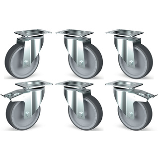 photo 1 kit 6 roues inox, pivotantes, 2x freins