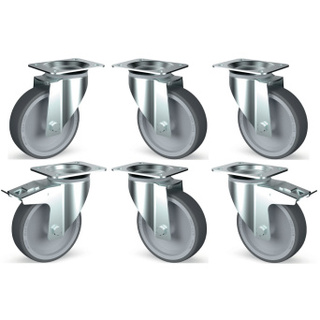 photo 2 kit 6 roues inox, pivotantes, 2x freins