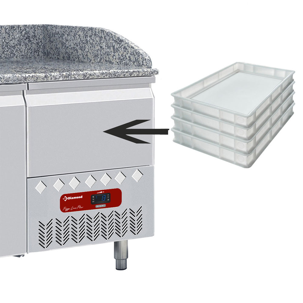 Table frigo 2 portes 600x400, 1 tiroir neutre 4x bacs 600x400 < Tables à  Pizza