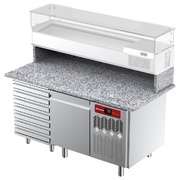 Photo matériel référence TPC-165M2 : Table frigorifique, ventilée, pour pizza 1 porte et 7 tiroirs et plan de travail en granit