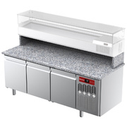 Photo matériel référence TPP-205M3 : Table frigorifique, ventilée, pour pizza 3 portes avec plan de travail en granit