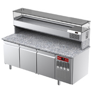 Photo 1 matériel référence TPP-205PL3: Table frigorifique, ventilée, pour pizza 3 portes avec  vitrine refrigérée 2000x380x410 et plan de travail en granit