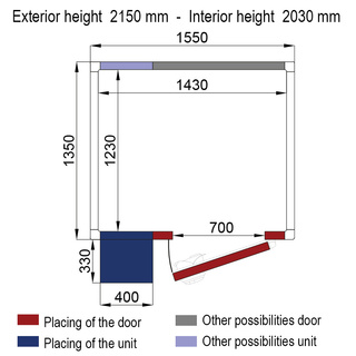 photo 4 chambre iso 60 avec groupe, dim.int. 1430 x 1230 xh 2030 mm (4,07 m³ )
