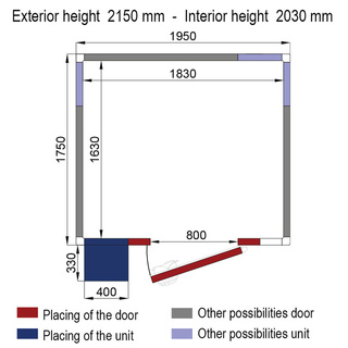 photo 2 chambre iso 60 avec groupe, dim.int. 1830 x 1630 xh 2030 mm (6,06 m³ )