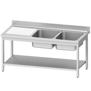 photo 1 plonge inox eco 2 cuves égouttoir gauche, avec tablette inférieure