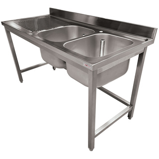 photo 1 plonge inox eco 2 cuves égouttoir gauche, sans tablette inférieure