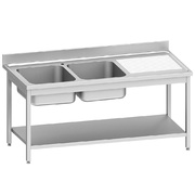 Photo 1 matériel référence WR-E1C2-6DS: Plonge inox ECO 2 cuves égouttoir droite, avec tablette inférieure