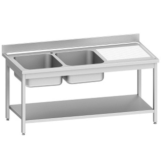 photo 2 plonge inox eco 2 cuves égouttoir droite, avec tablette inférieure