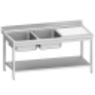 photo 3 plonge inox eco 2 cuves égouttoir droite, avec tablette inférieure