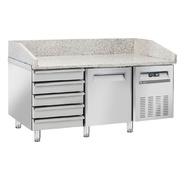 Photo 1 matériel référence WR-PZ15-51: Table frigo pizzeria, 1 porte EN 600x400, 5 tiroirs neutres EN 600x400, sur roues, 2 avec freins