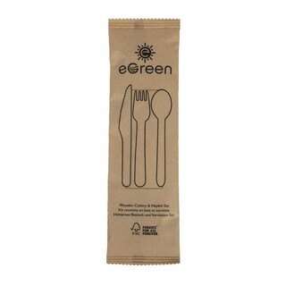 photo 1 ensembles de couverts en bois 4-en-1 emballages individuels kraft egreen lot de 250
