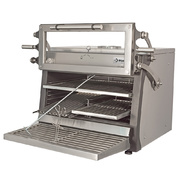 Four-bbq à charbon, gn 1/1 gn2/4 75 kg/h porte relevable/inox